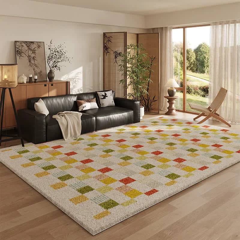 Environmentally Friendly Ownkoti Fresh Fun Color Block Checkered Rug High-Performance