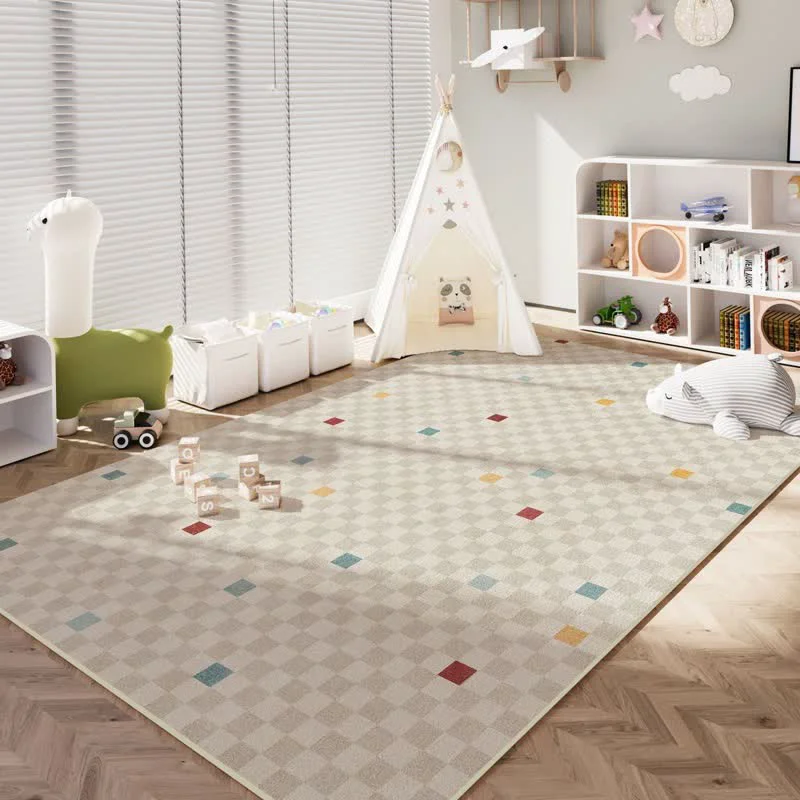 Exclusive Ownkoti Neutral Checkered Kids Area Rug Selected