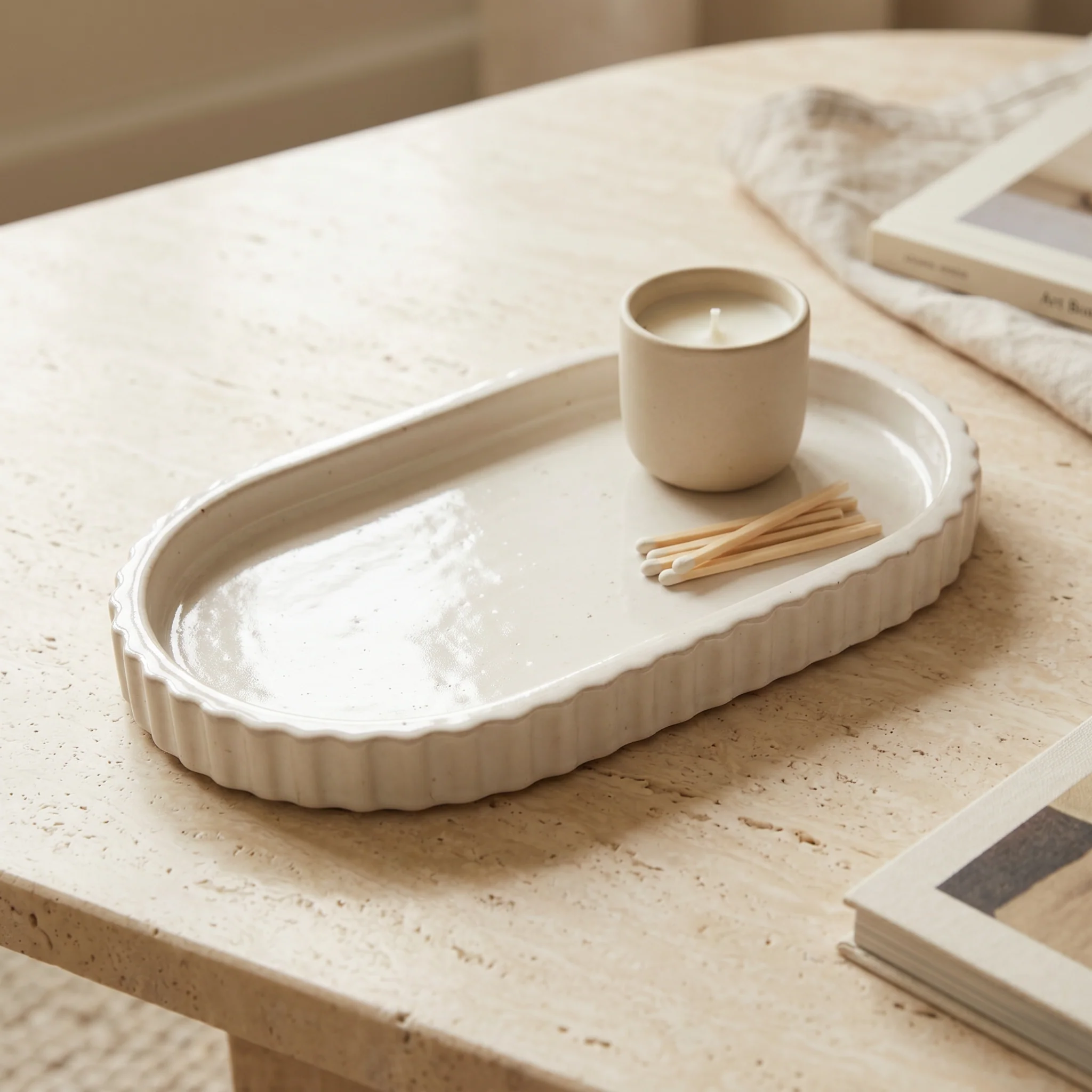 Trusted Scalloped Oblong Catchall Tray Gypsum White 7 quot Exclusive
