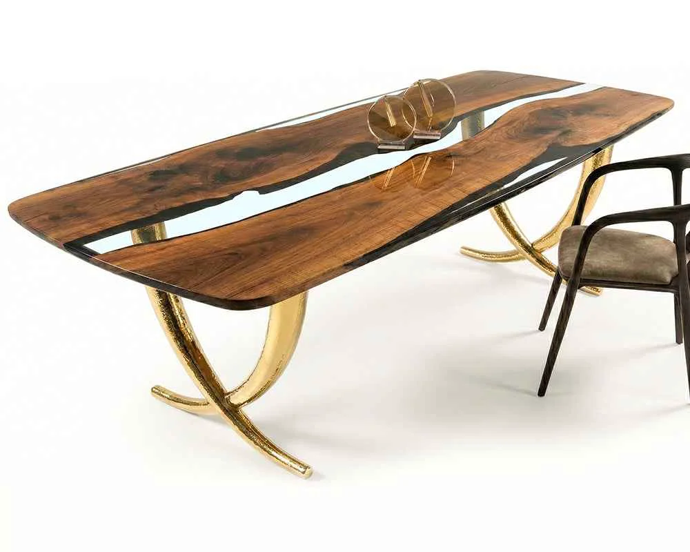 Dependable Luxurious Ivory Shaped Legs Epoxy Resin Dining Room Table Verified