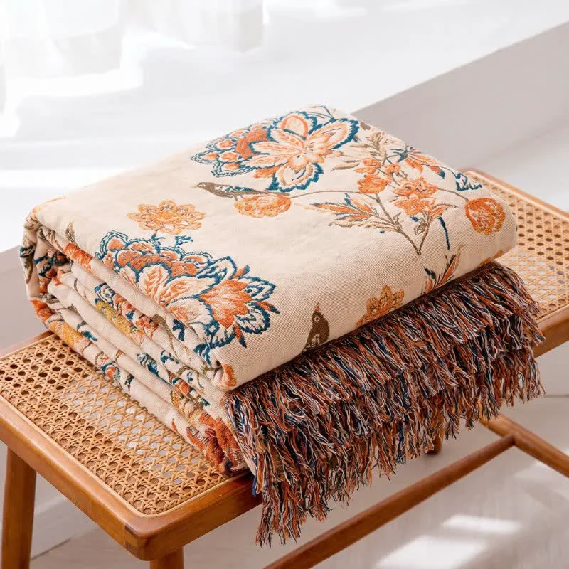 Green Ownkoti Tassel Reversible Floral Cotton Quilt Blanket Proven
