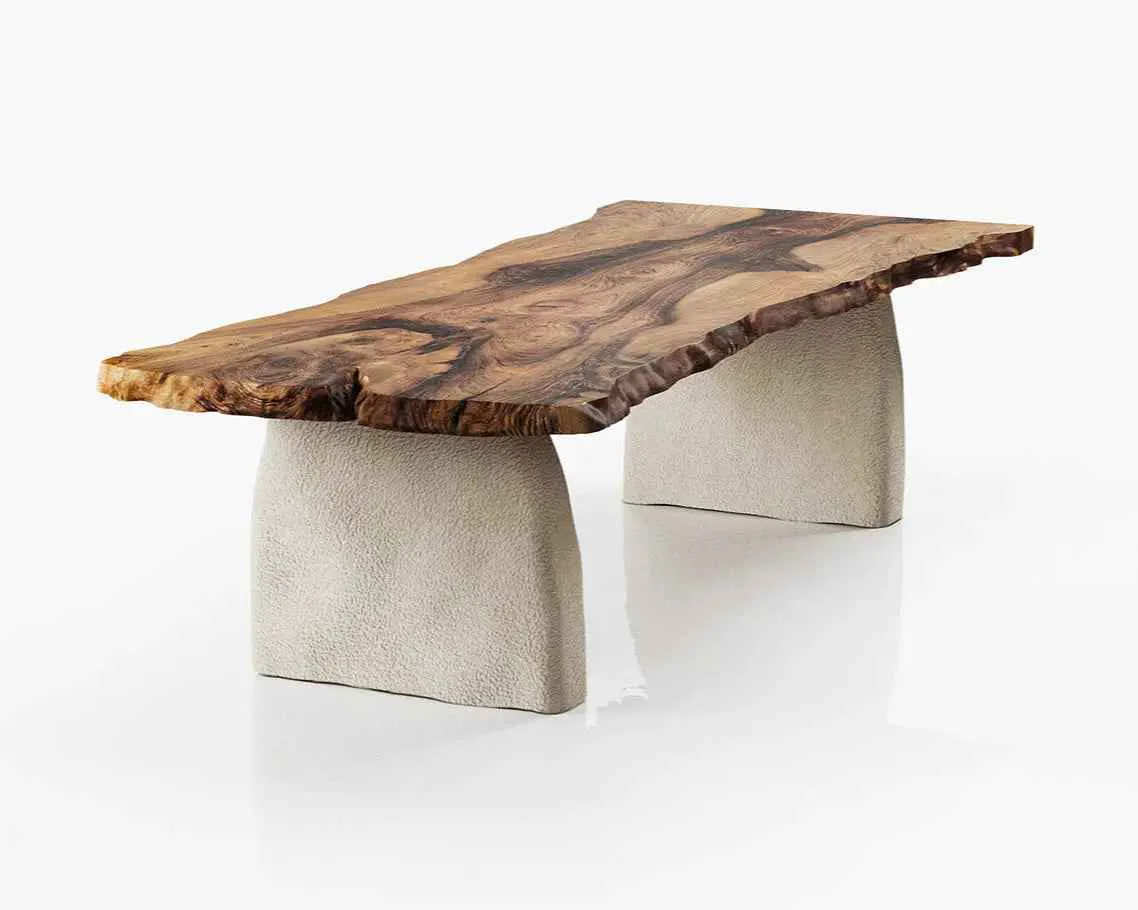 Trusted Wabi Sabi Style Luxury Solid Wood Walnut Table with Stone Inspired Legs Specialty