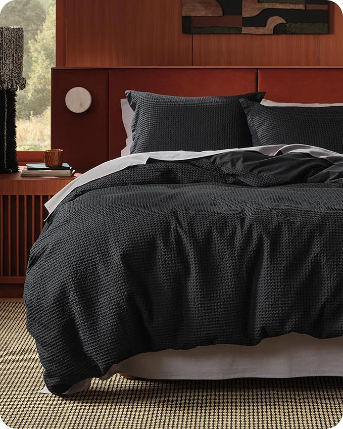 Functional Bedsure Cotton Duvet Cover King – Cotton Waffle Weave Black Duvet Cover King Size GentleSoft™ and Breathable Bedding Set for All Season 3 Pieces 104 quot x90 quot Innovative