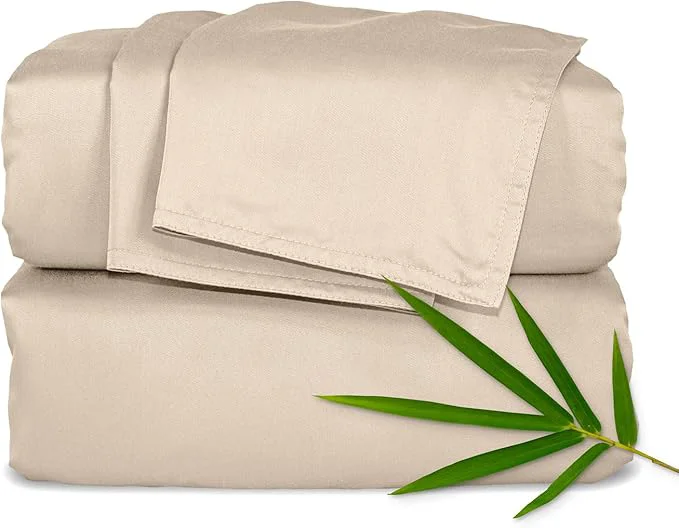 Reusable Pure Bamboo California King Sheets Organic Viscose Derived from Bamboo Bed Sheet Set Soft amp Cooling Double Stitching 2 Year Quality Promise California King Almond Premium Material