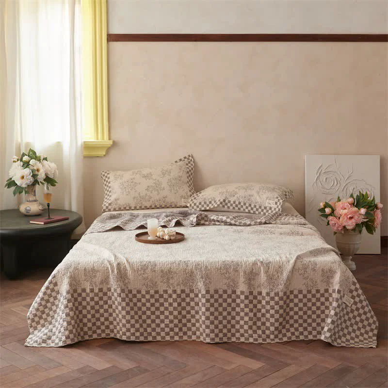 Artisan Ownkoti Floral Checkerboard Cotton Gauze Quilt Blanket Secure