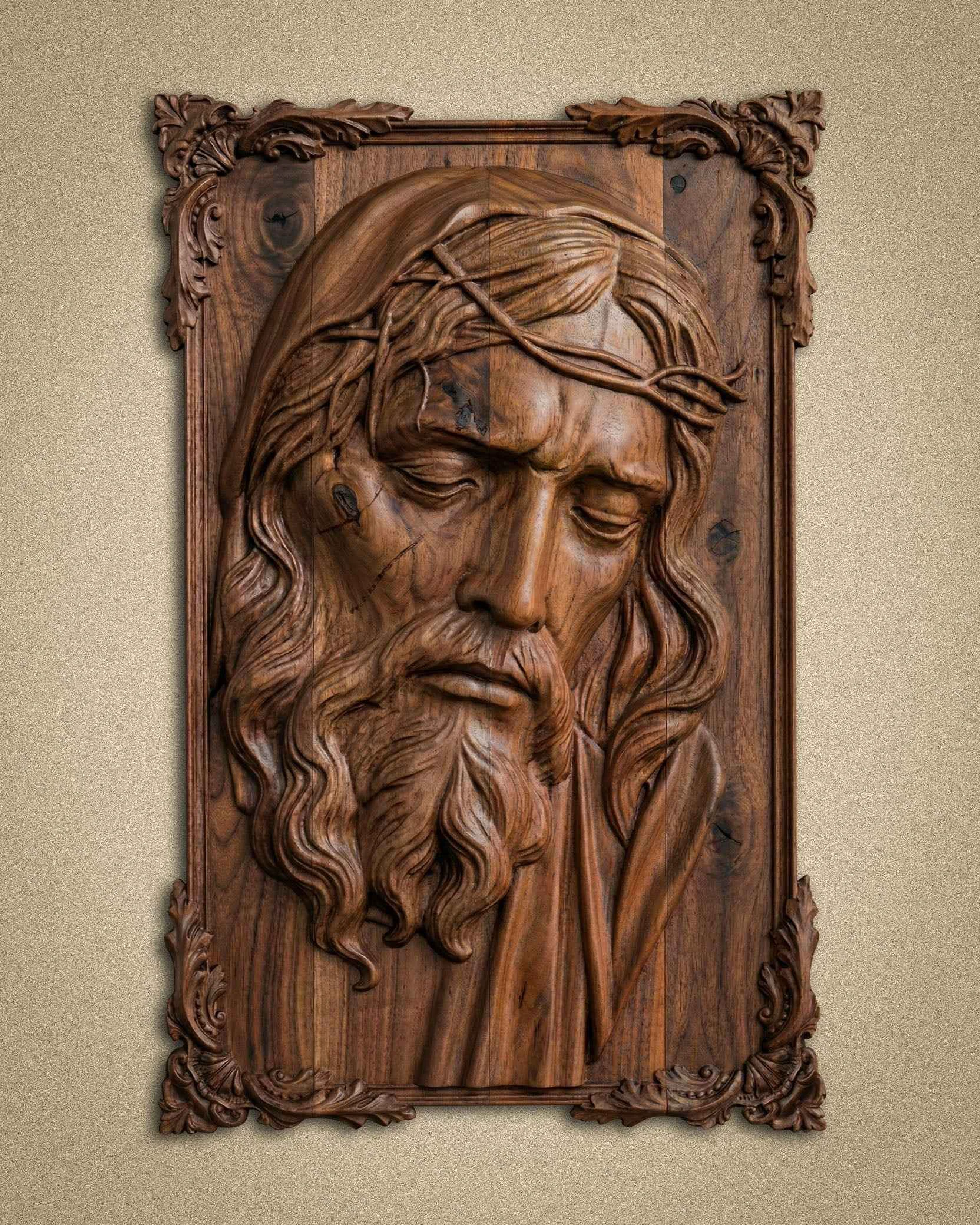 Innovative Hand-Carved Jesus Relief Original Design
