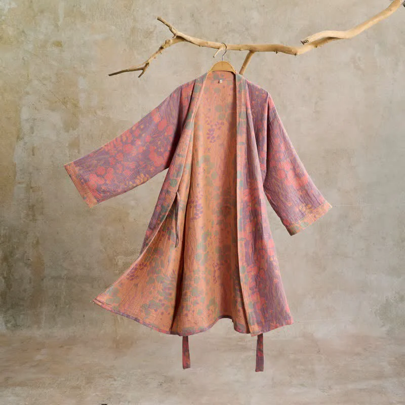 Flexible Ownkoti Artistic Botanical Cotton Gauze Kimono Robe Responsible