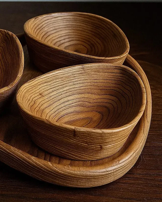 Quality Handcrafted Luxury Wooden Nut Bowl Set with Tray Durable