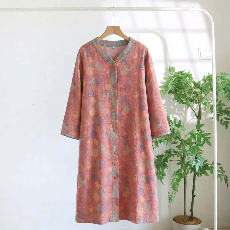 Specialty Ownkoti Vintage Floral Cotton Gauze Lounge Dress Consistent