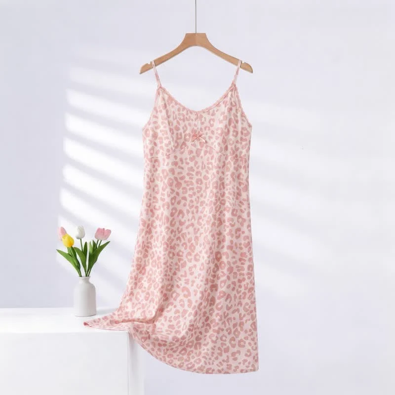 Prestigious Ownkoti Leopard Print Lace Trim Nightgown Reliable