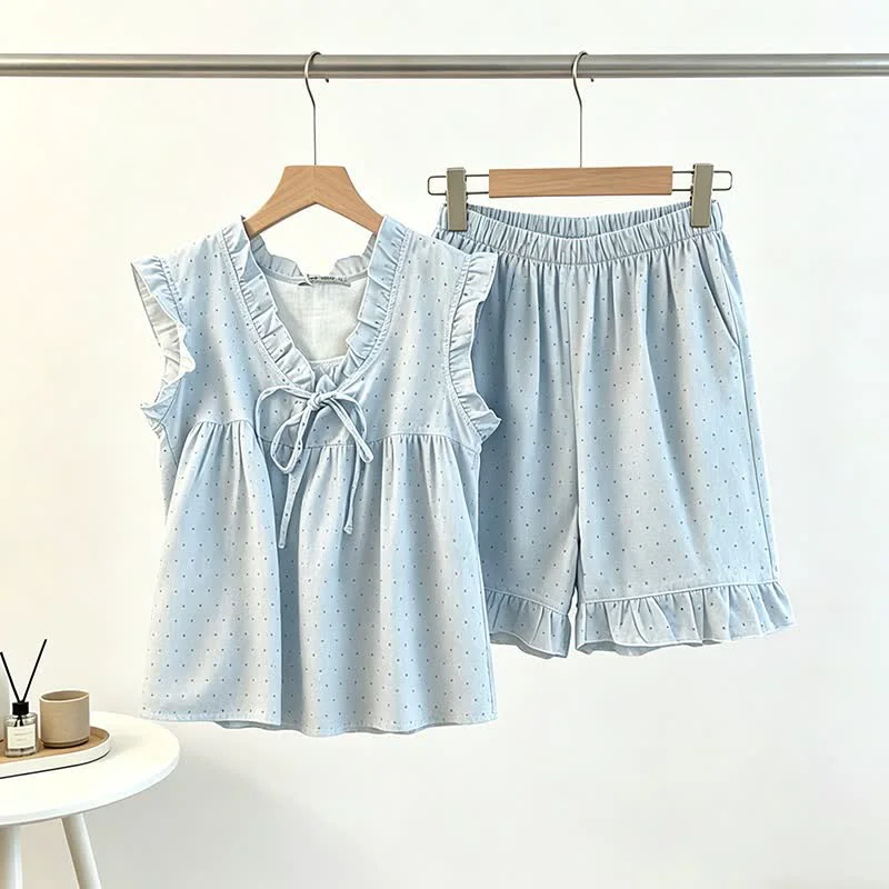 Functional Ownkoti French Dot Ruffle Sleeveless Women 39 s Pajamas Verified