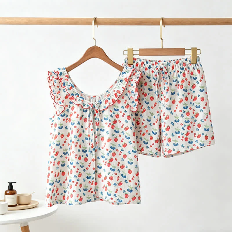 Elegant Ownkoti Fruit Cotton Gauze Ruffle Women 39 s Pajamas Refined