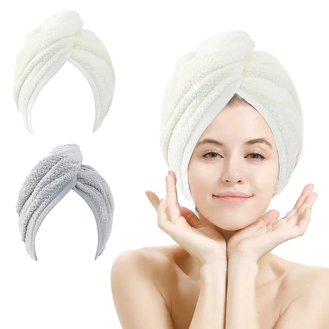 Sustainable M-l 2 Pack Hair Towel Wrap Absobent Hair Drying Towel Fast