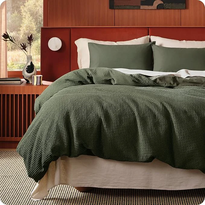 Elegant Bedsure Cotton Duvet Cover Queen Size – Cotton Waffle Weave Olive Green Duvet Cover PureWoven Textured Breathable Bedding Comforter Cover for All Season 1 Duvet Cover Only 90 quot x90 quot Luxury
