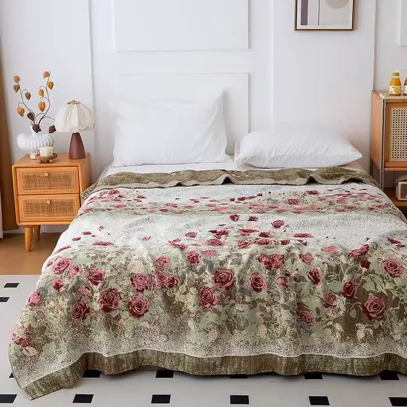 Solid Ownkoti Vintage Rose Floral Cotton Muslin Quilt Effective