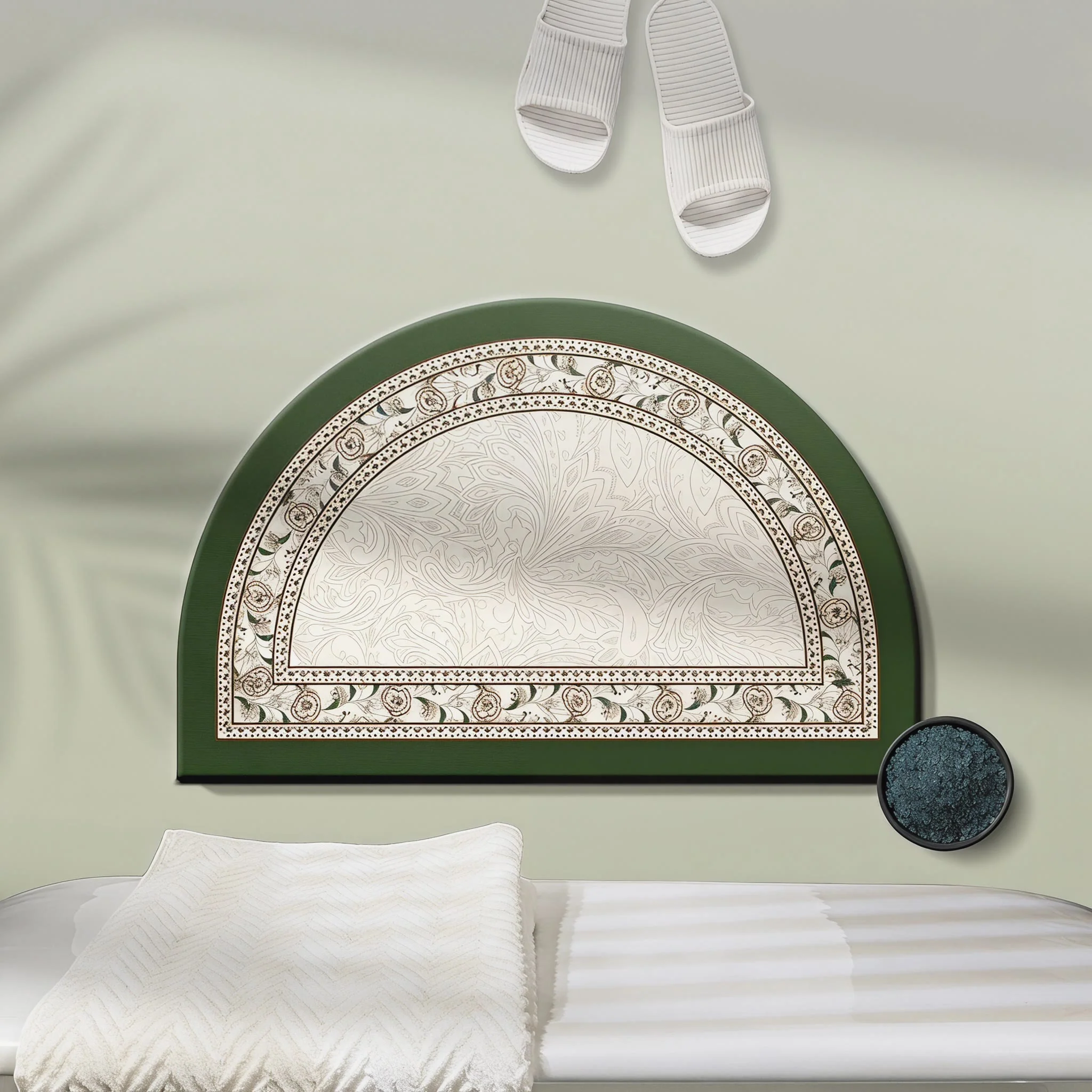 Minimalist Ownkoti Half-Moon Vintage Border Floral Bathroom Rug Breathable