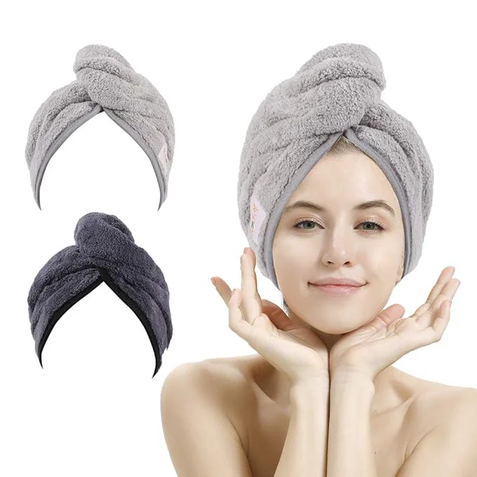 Consistent M-l 2 Pack Hair Drying Towels Anti-frizz Hair Towel Wrap Absorbent Refined