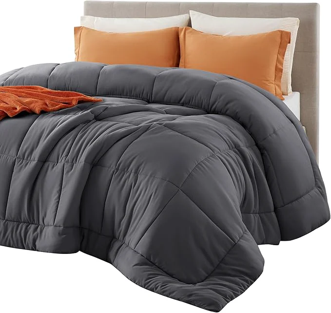 Natural Bedsure Comforter Duvet Insert – Quilted Comforters Queen Size All Season Duvet GentleSoft Down Bedding Blanket with 8 Tabs Gifts for Women Men Dark Grey Queen Plus 90×90 Inches Classic