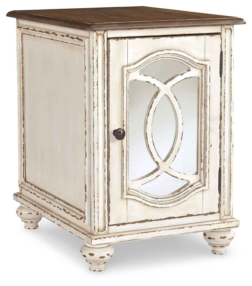 Secure yn – Chair Side End Table – Insert Mirror – White Brown Fine
