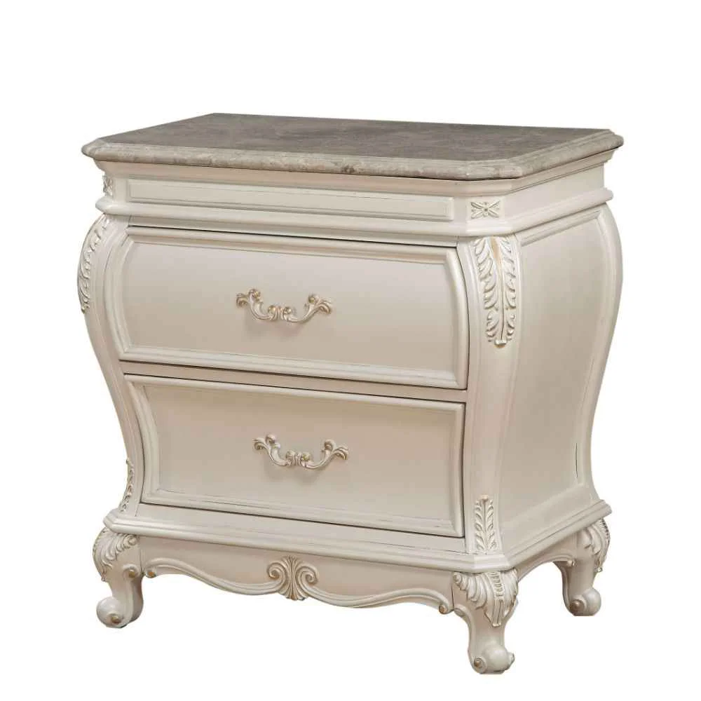 Fast Chantelle – Nightstand With Marble Top – Pearl White Classic