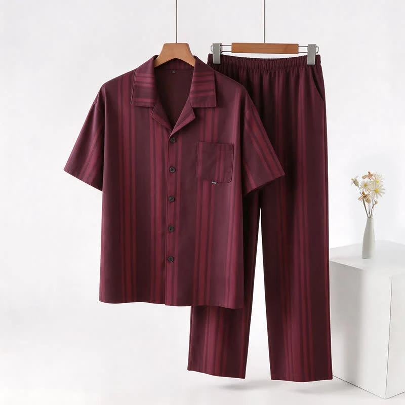 Premium Material Ownkoti Cotton Burgundy Vertical Stripe Loungewear Set Reliable
