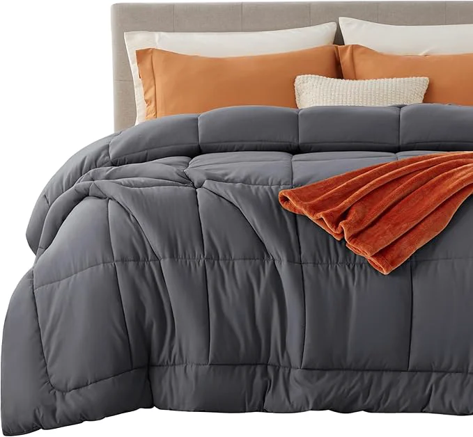 Fine Bedsure Comforter Duvet Insert – Quilted Comforters Cal King Size All Season Duvet GentleSoft Down Bedding with 8 Tabs Gifts for Women Men Grey California King 96 X 102 Inches Versatile