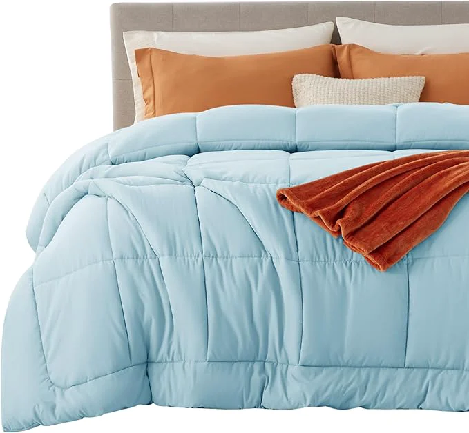 Pure Bedsure Comforter Duvet Insert – Quilted Comforters Cal King Size All Season Duvet GentleSoft Down Bedding with 8 Tabs Gifts for Women Men Light Spa Blue California King 96x102Inche Effective