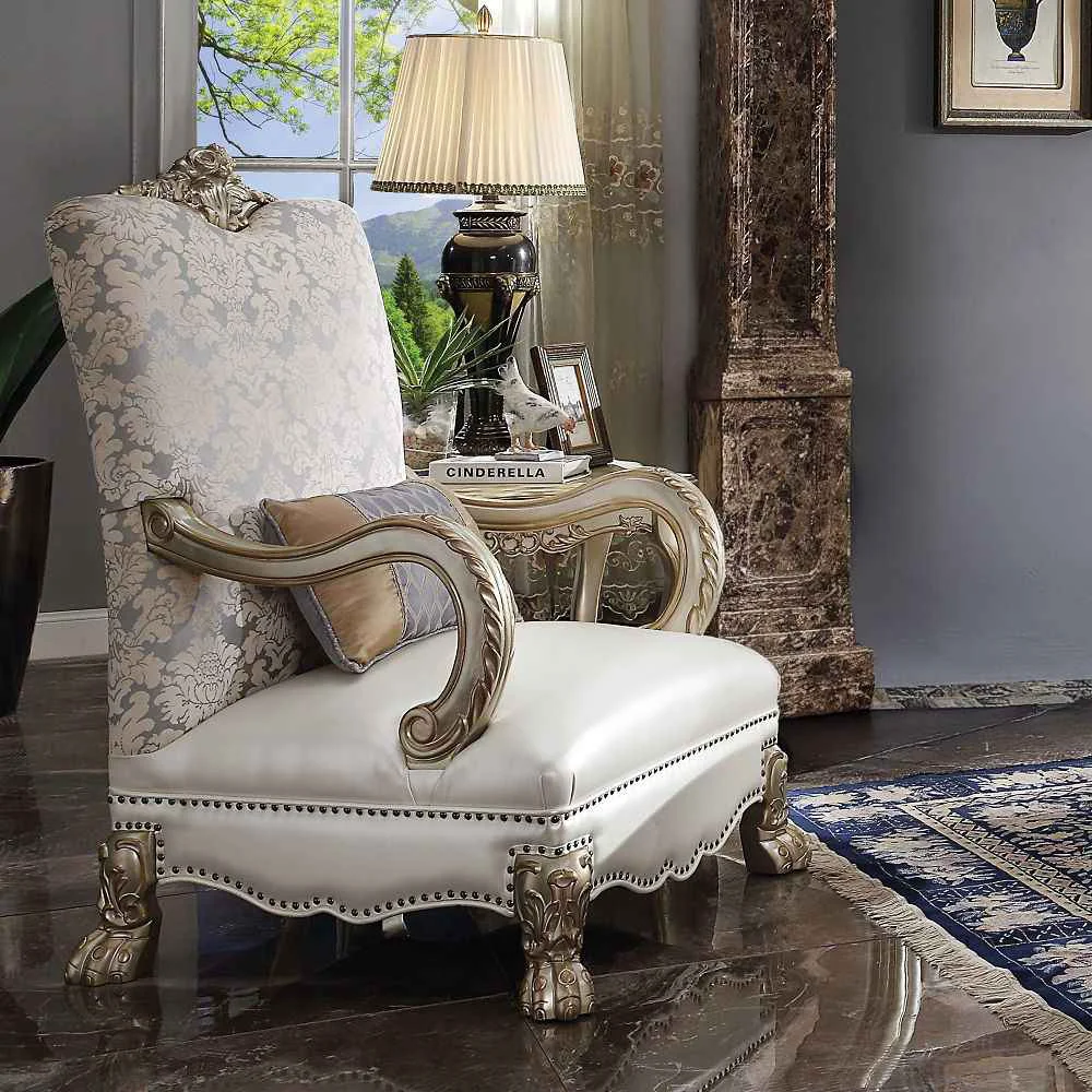 Smart Dresden II – Chair With Pillow – Pearl Synthetic Leather Fabric amp Gold Patina Soft