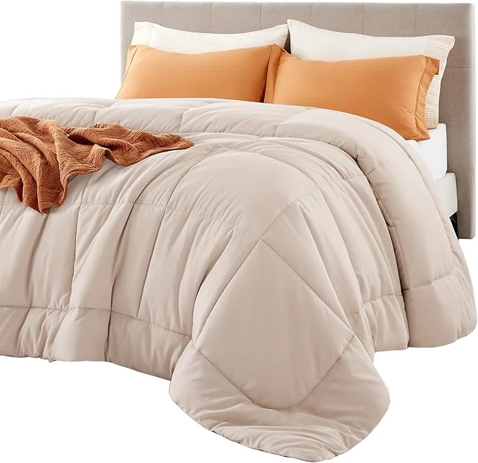 Relaxed Bedsure Comforter Duvet Insert – Quilted Comforters Queen Plus Size All Season Duvet GentleSoft Down Bedding Blanket with 8 Tabs Gifts for Women Men Beige Queen Plus 90 x 90 Inches Traditional