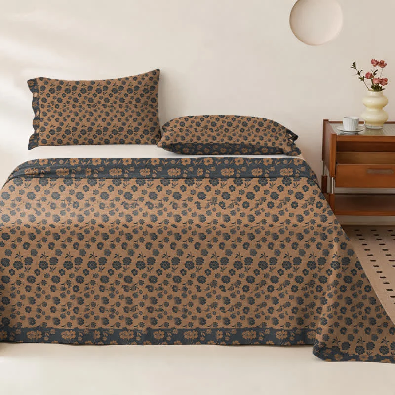 Green Ownkoti Dark Botanical Cotton Double Gauze Bedspread Excellent