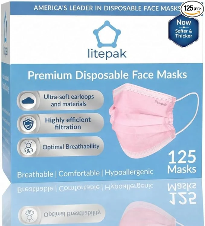 Modern Litepak 125-Pack Disposable Face Mask Premium Comfort Earloops Premium Material