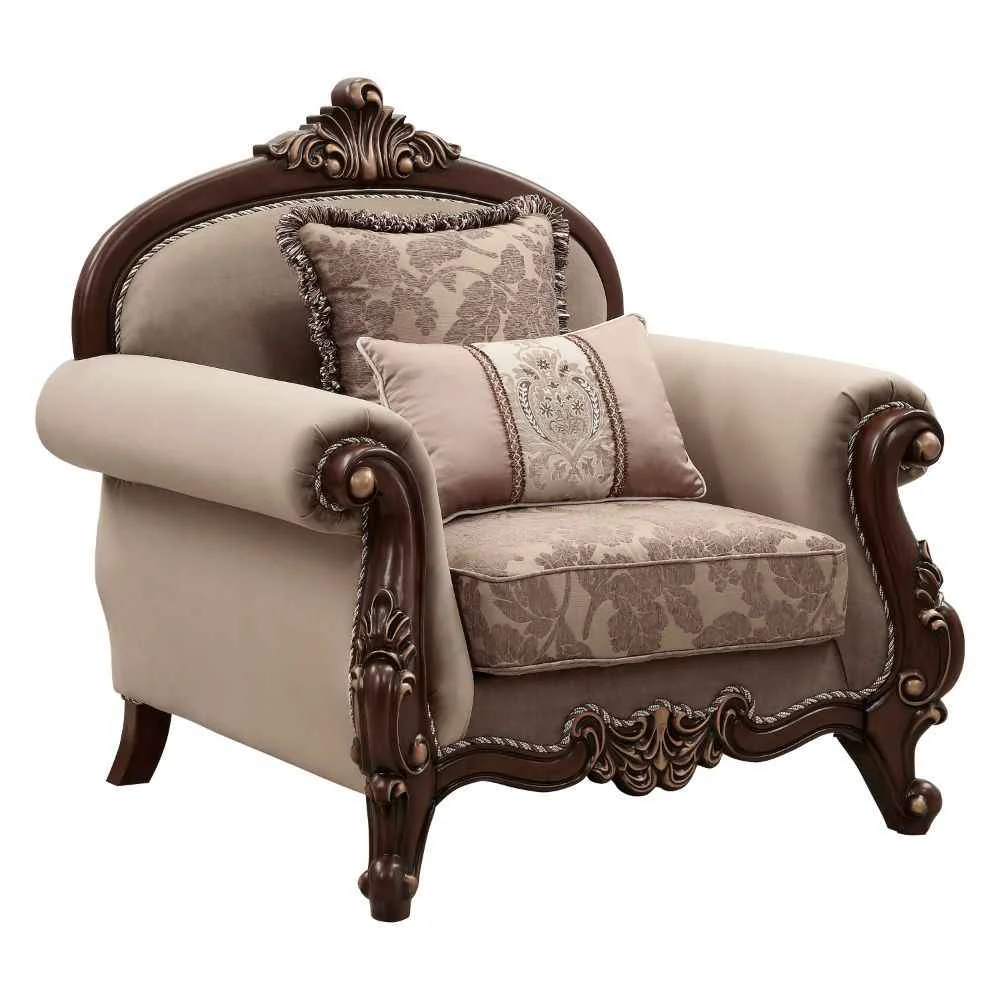 World-Class Mehadi – Chair With 2 Pillows – Velvet amp Walnut High-Grade
