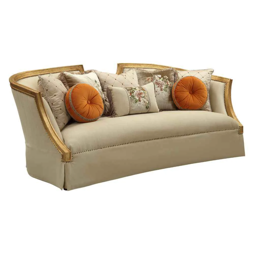 Expertly Made Daesha – Sofa With 8 Pillows – Tan Flannel amp Antique Gold Top-Quality