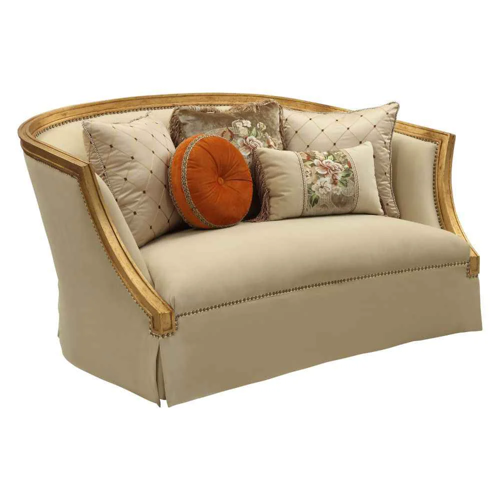 Artisan Daesha – Loveseat With 5 Pillows – Tan Flannel amp Antique Gold Quality