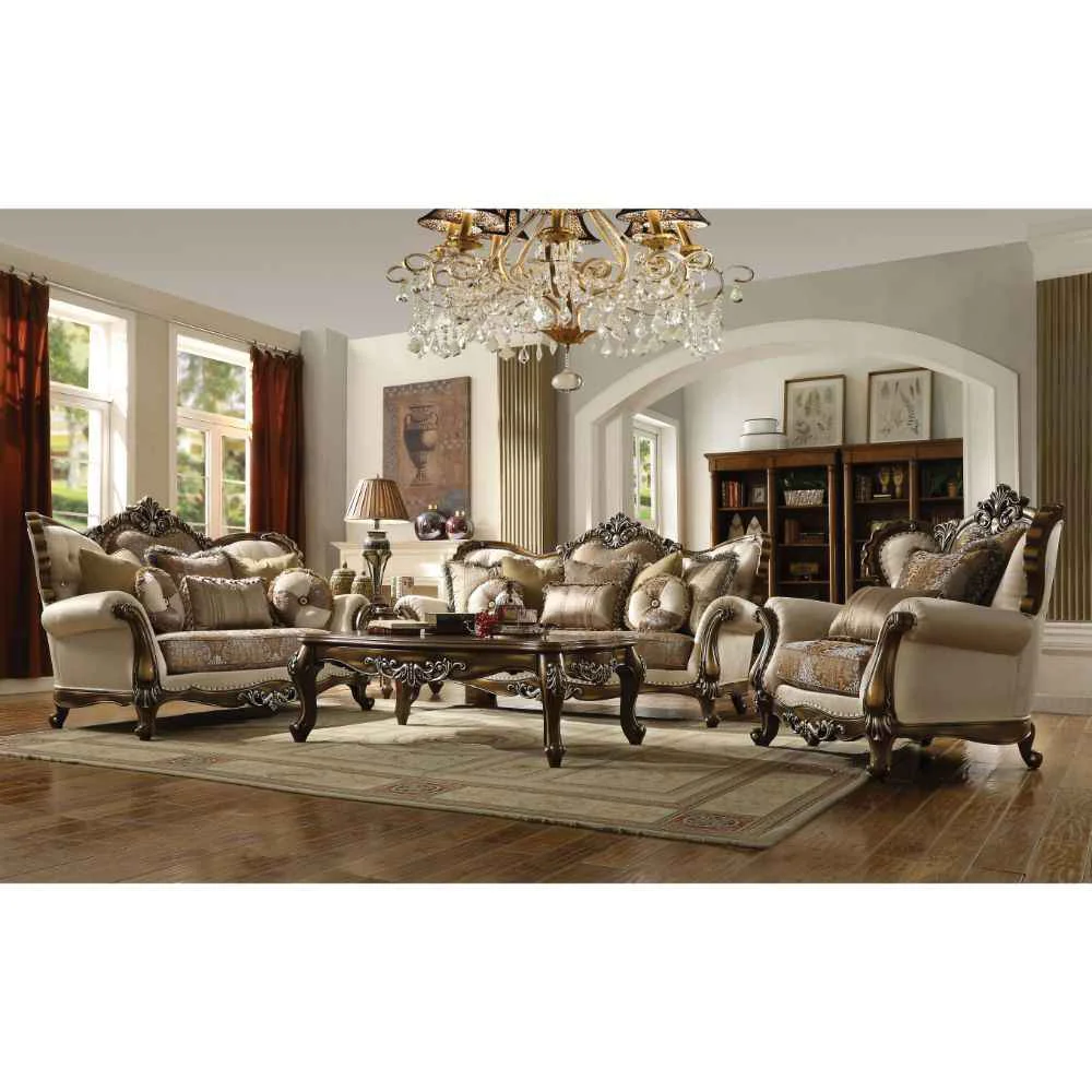 Contemporary Latisha – Loveseat With 6 Pillows Same Lv01577 – Tan Pattern Fabric amp Antique Oak World-Class