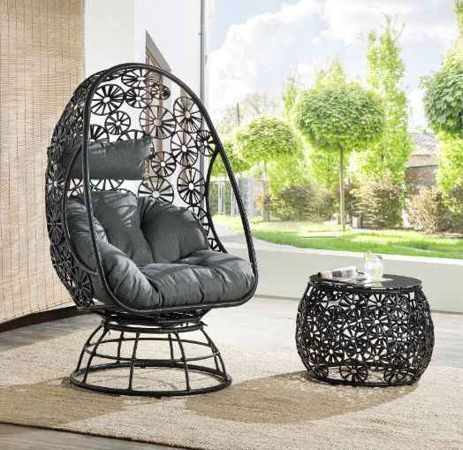 Smooth Hikre – Patio Lounge Chair amp Side Table – Clear Glass Charcoal Fabric amp Black Wicker Premium