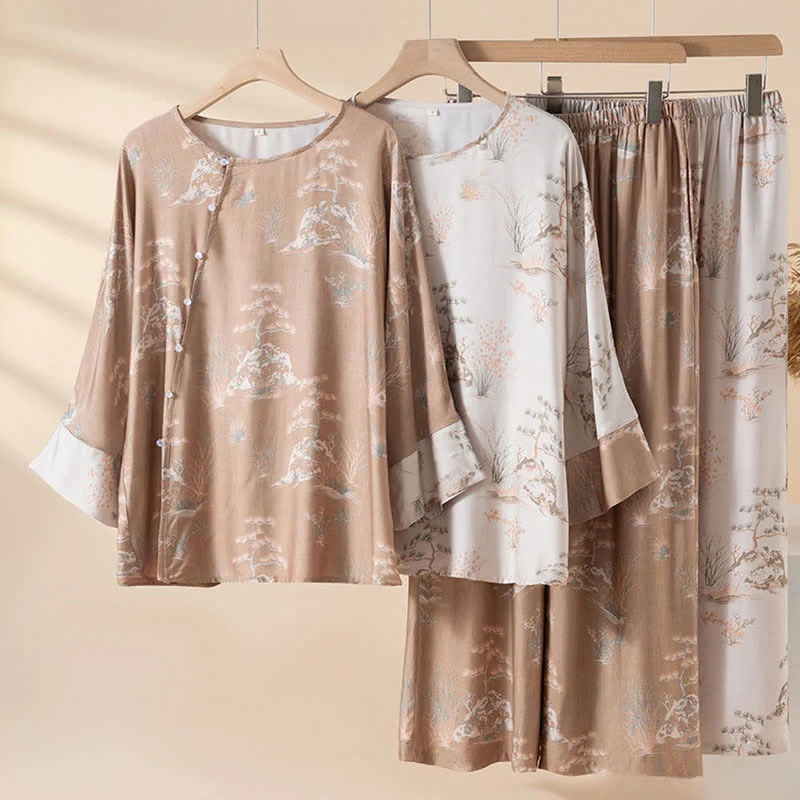 Top-Quality Ownkoti Oriental Print Fiber Women 39 s Loungewear Set User-Friendly