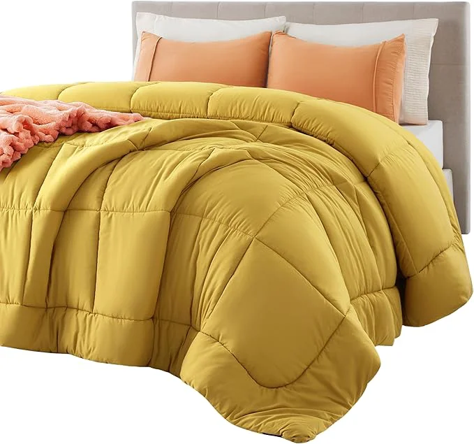 Fashionable Bedsure Comforter Duvet Insert – Quilted Comforters Full Size All Season Duvet GentleSoft Down Bedding Blanket with 8 Tabs Gifts for Women Men Mustard Yellow Full 86 x 82 Inches High-Performance
