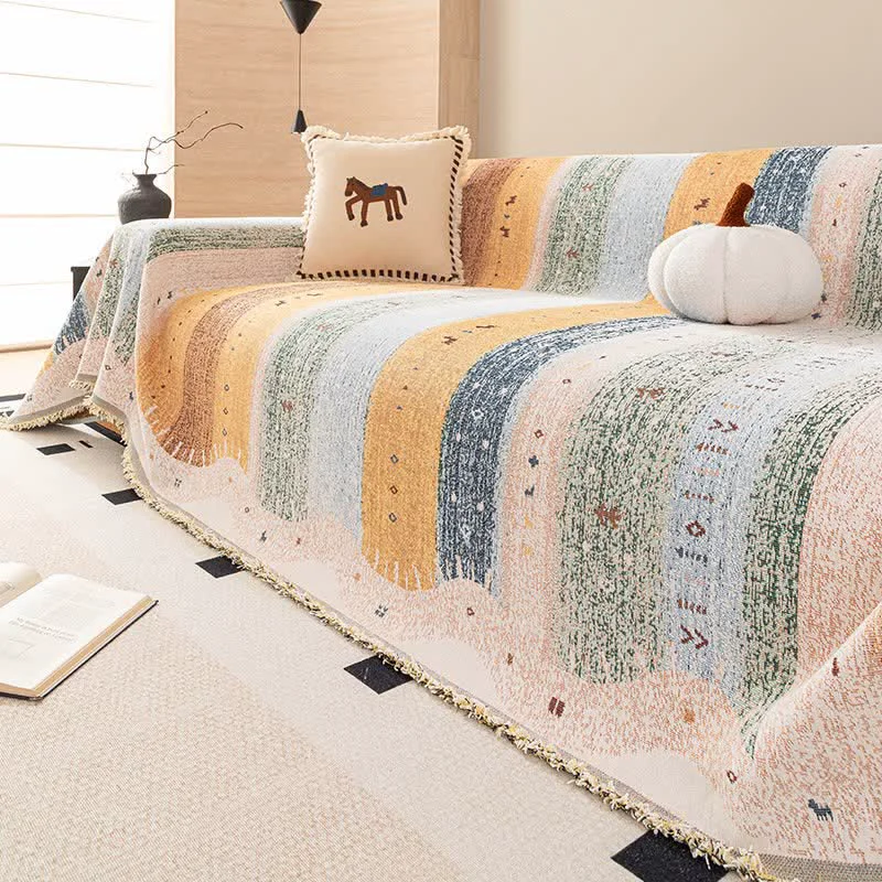 User-Friendly Ownkoti Pastel Stripr amp Wave Tassel Sofa Protector Unique