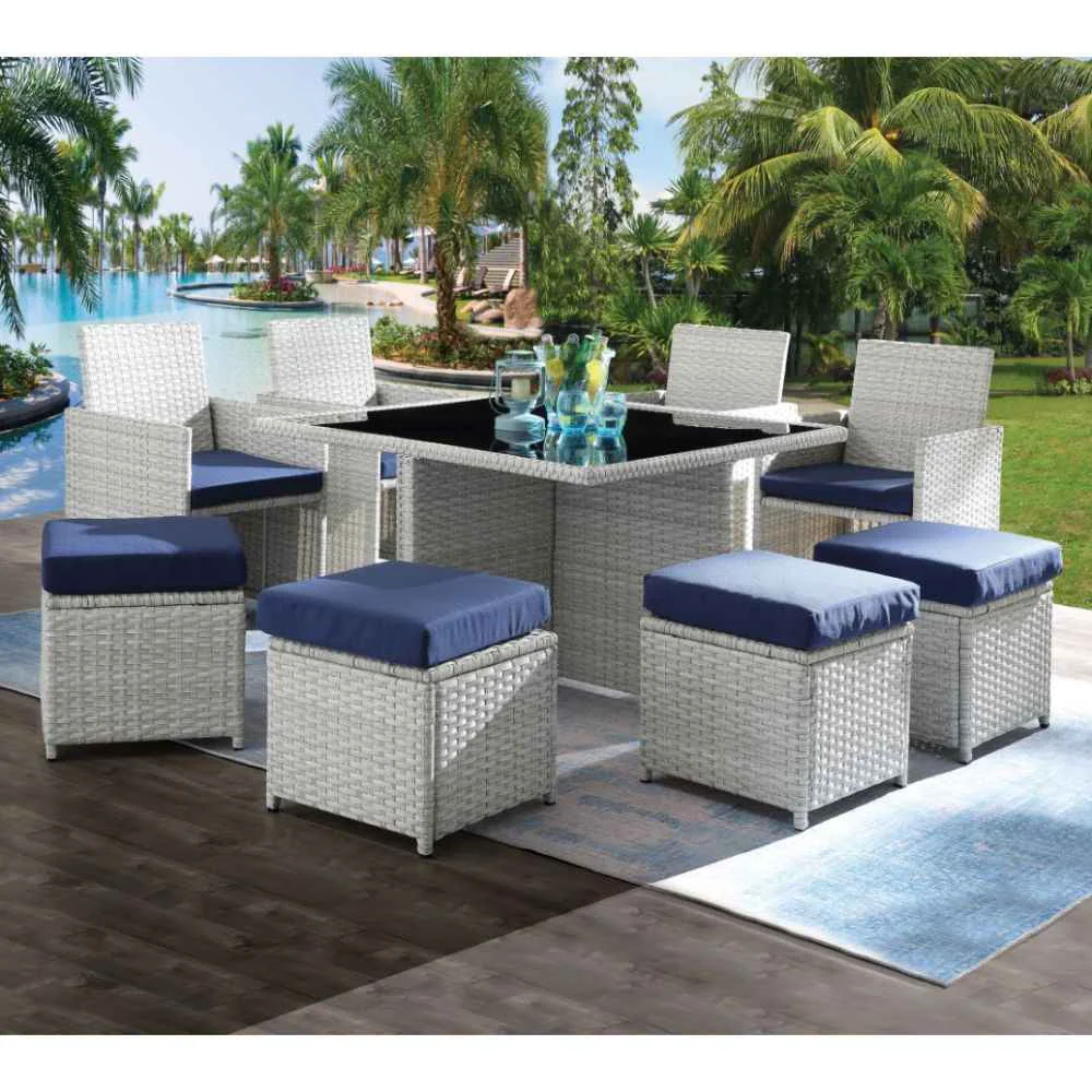 Specialty Paitalyi – 9 Piece Bistro Set – Blue Fabric amp Wicker Green