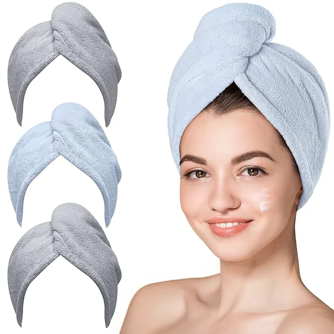 Traditional Hicober Microfiber Hair Towel 3 Packs Hair Turbans Contemporary