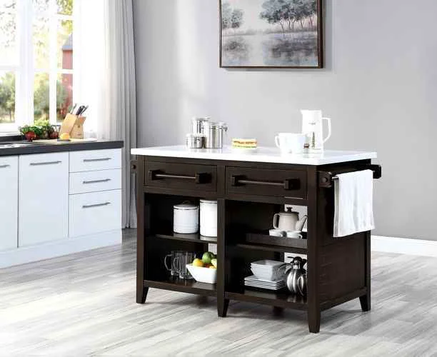 Premium Darwid – Kitchen Island – Marble Top Top amp Espresso Genuine