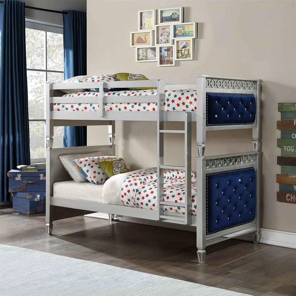 Recyclable Varian – Twin Over Twin Bunk Bed – Blue Velvet amp Silver Proven