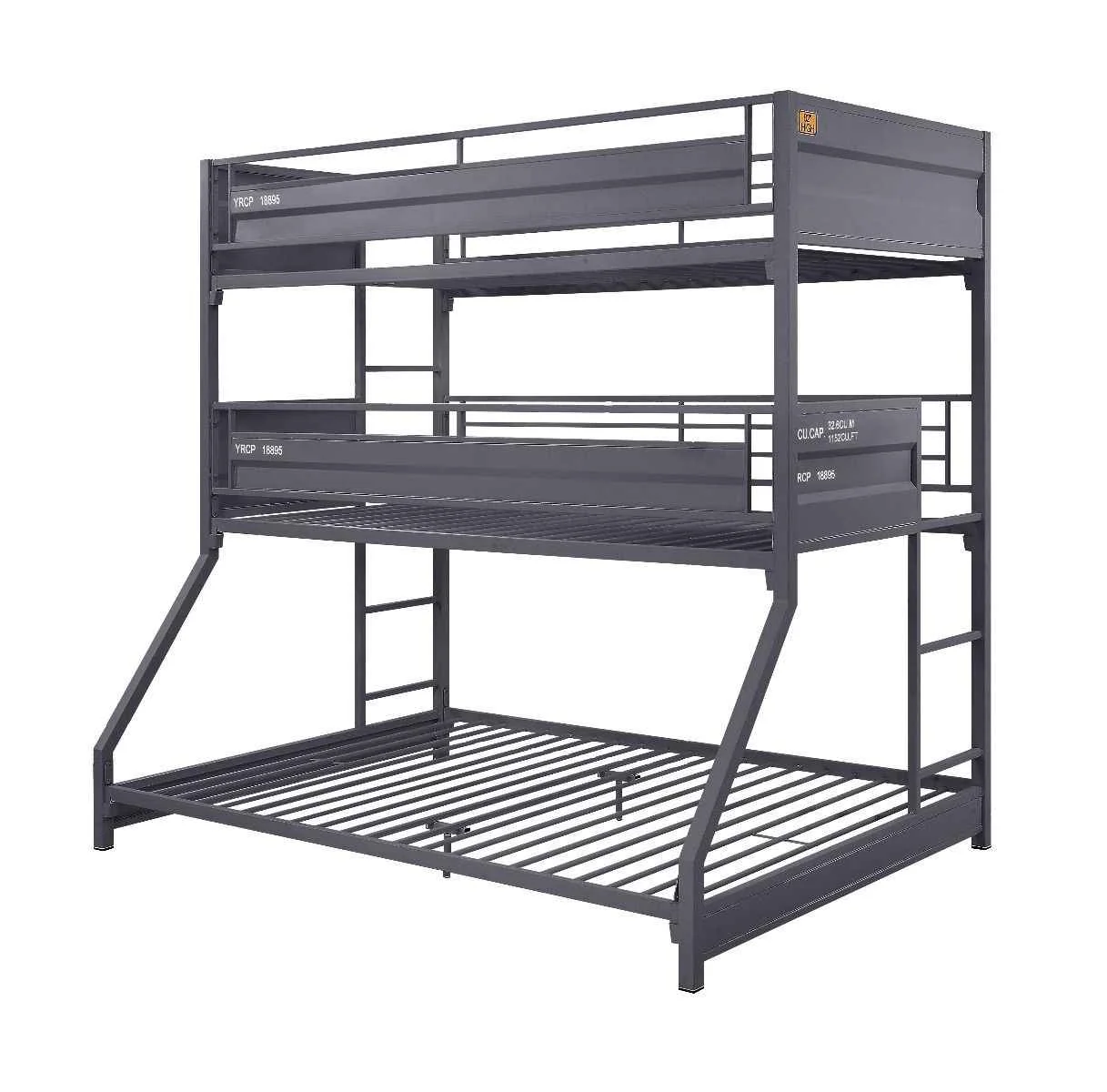 Safe Cargo – Twin Over Twin Over Full Bunk Bed – Gunmetal User-Friendly