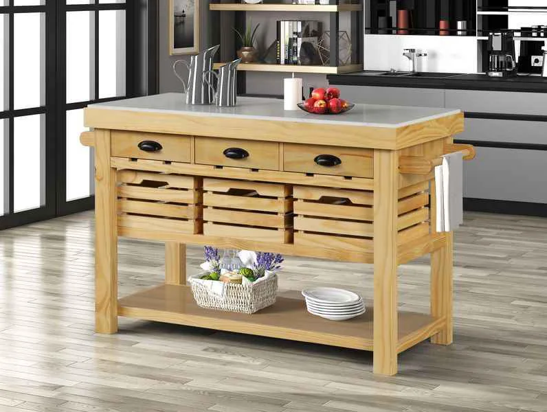 Original Design Grovaam – Kitchen Island – Marble Top amp Natural Prestigious