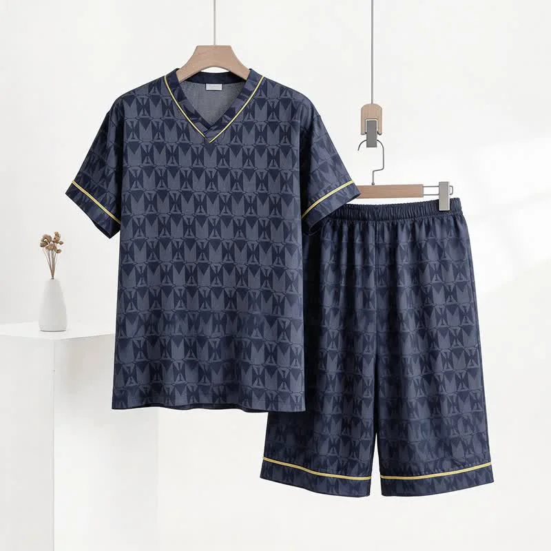 Versatile Ownkoti Navy Geometric Pattern Loungewear Set Green