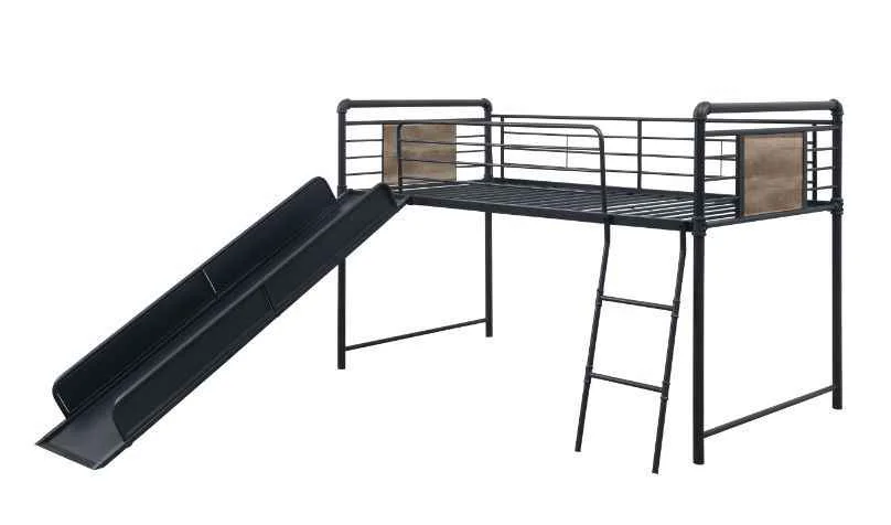 High-Grade Cordelia – Twin Loft Bed With Slide – Antique Oak Sandy Black amp Dark Bronze Hand-Brushed Secure