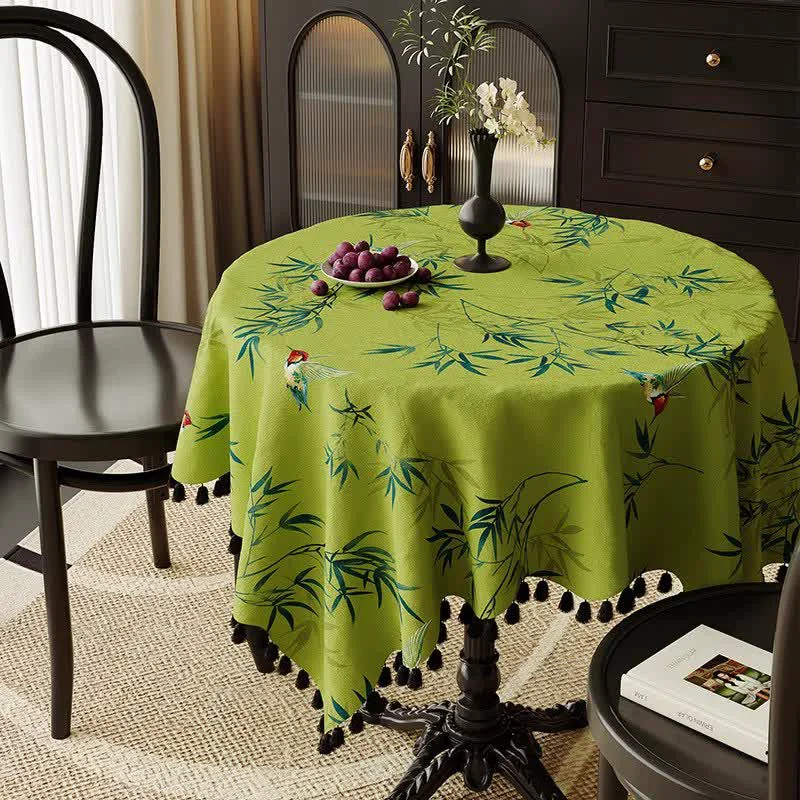 Breathable Ownkoti Green Bamboo Bird Tassel Tablecloth Detailed