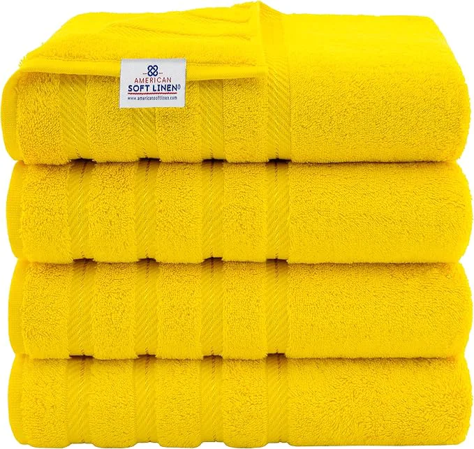 Fast American Soft Linen Luxury 4 Piece Bath Towel Set 600 GSM Cotton Turkish Minimalist
