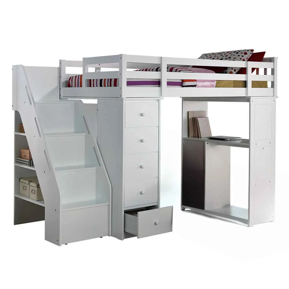 Durable Freya – Twin Loft Bed With Storage – White Luxury